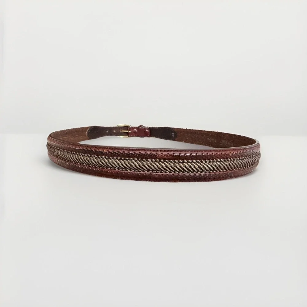 Brighton‎ Woven Braided Leather Belt Brown 38 Equestrian Brass Buckle